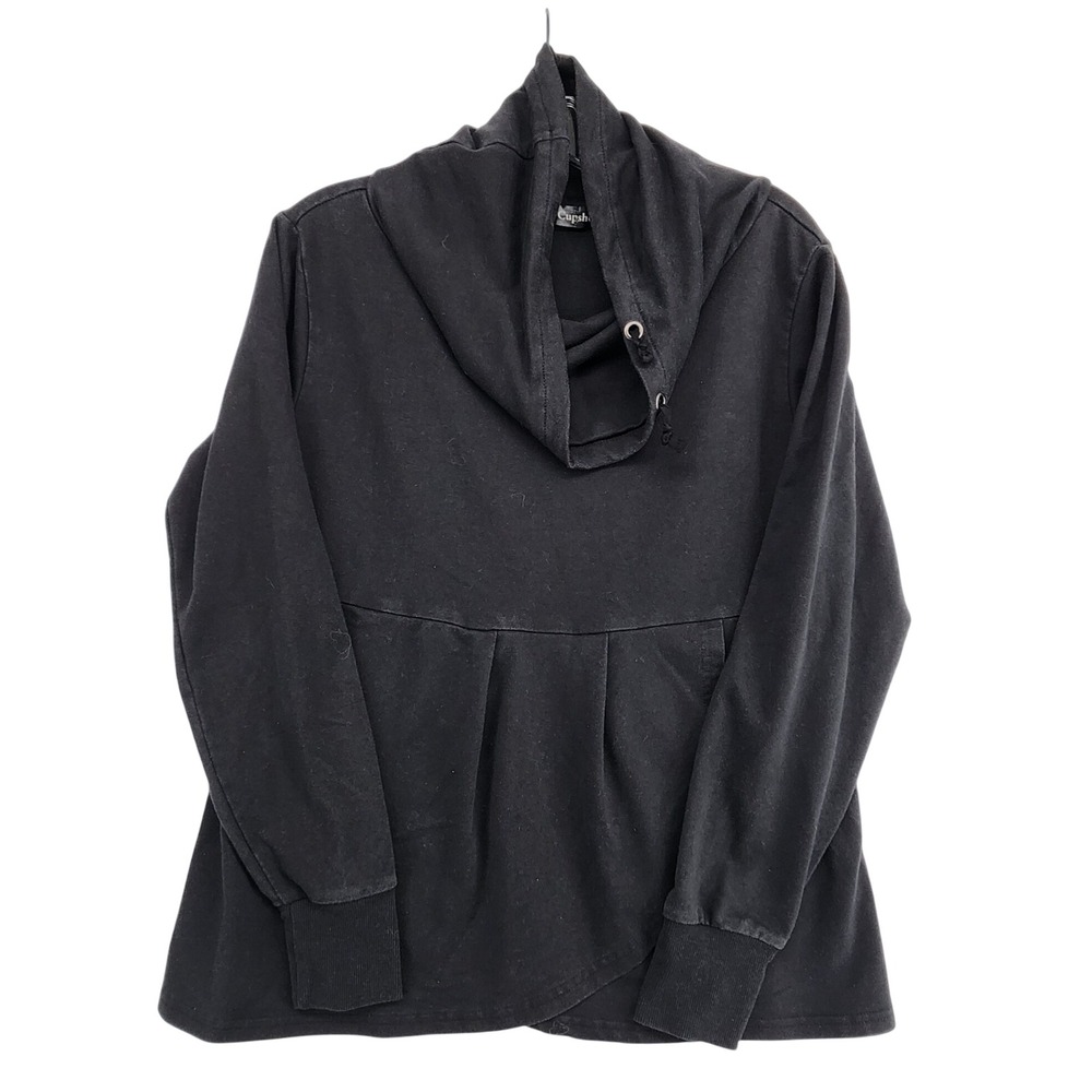 Cupshe Size M Black Cowl Neck Hoodie Sweatshirt Pleated Tulip Hem Gorpcore Cozy